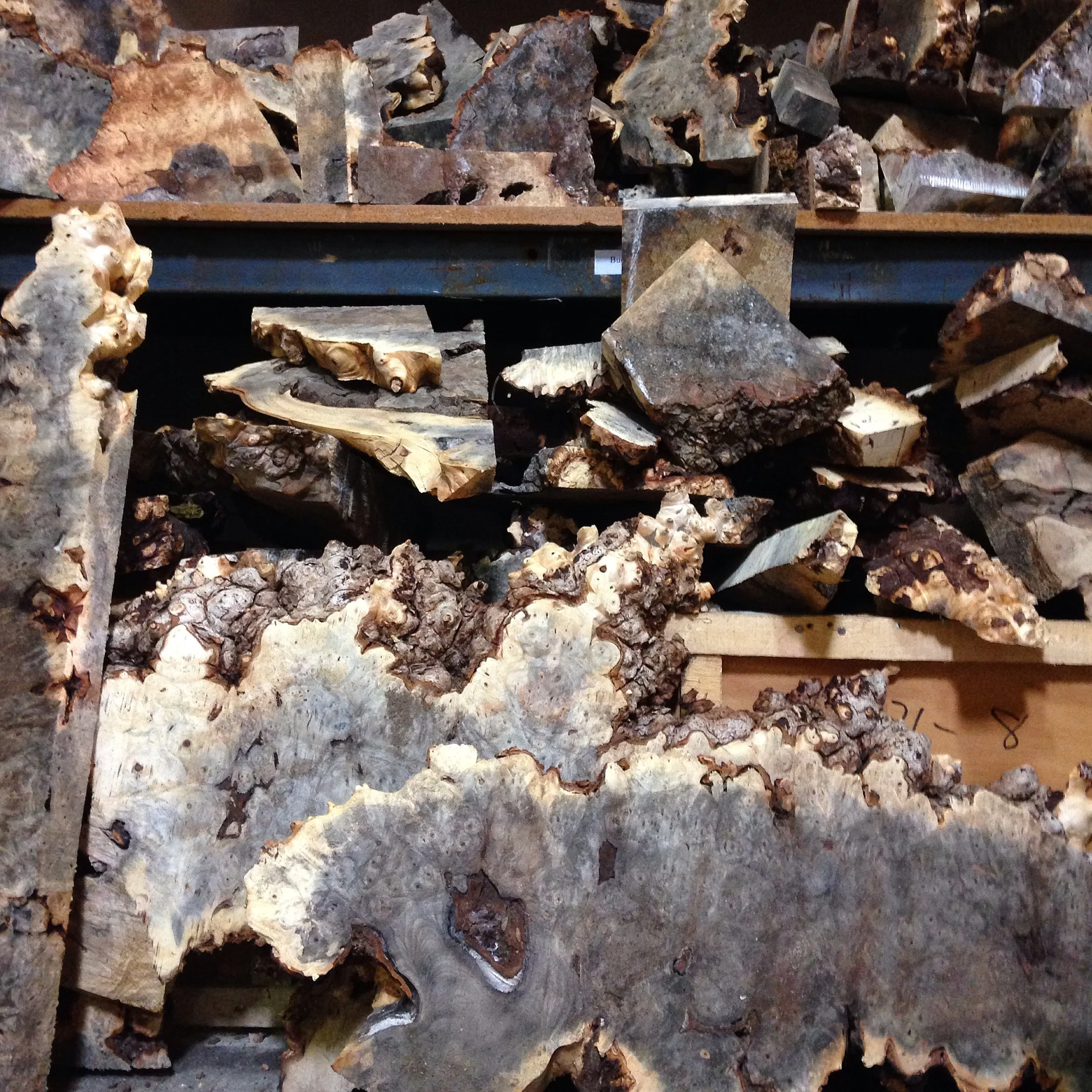 Buckeye Burl at the lumber yard! It comes in irregular shapes and sizes. It can be very tricky to work with because of it. 