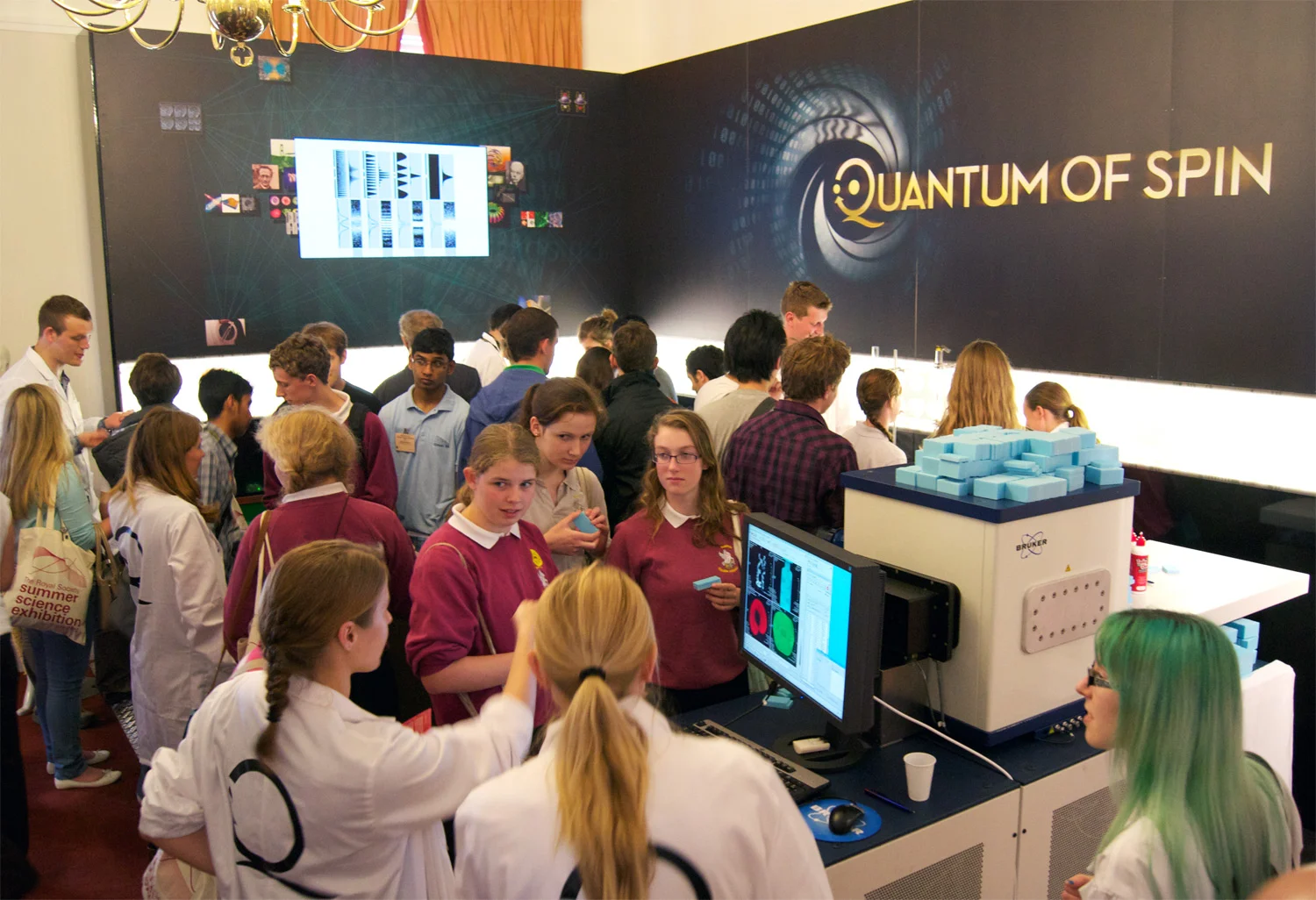 Crowds at our exhibit: the machine in the foreground is a real working MRI scanner.
