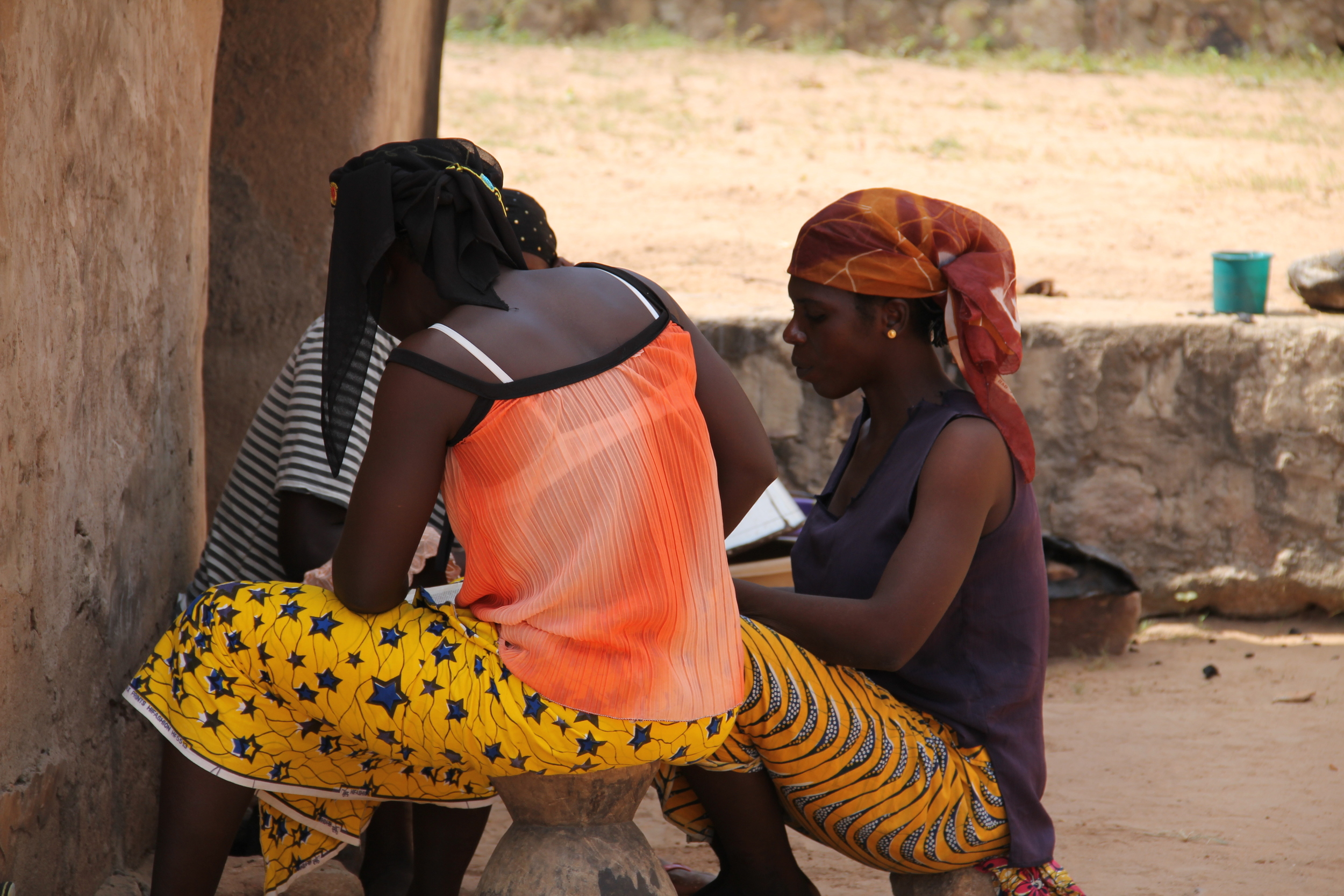  Three moms find some shade&nbsp;for an afternoon Bible study while the kids are napping. 