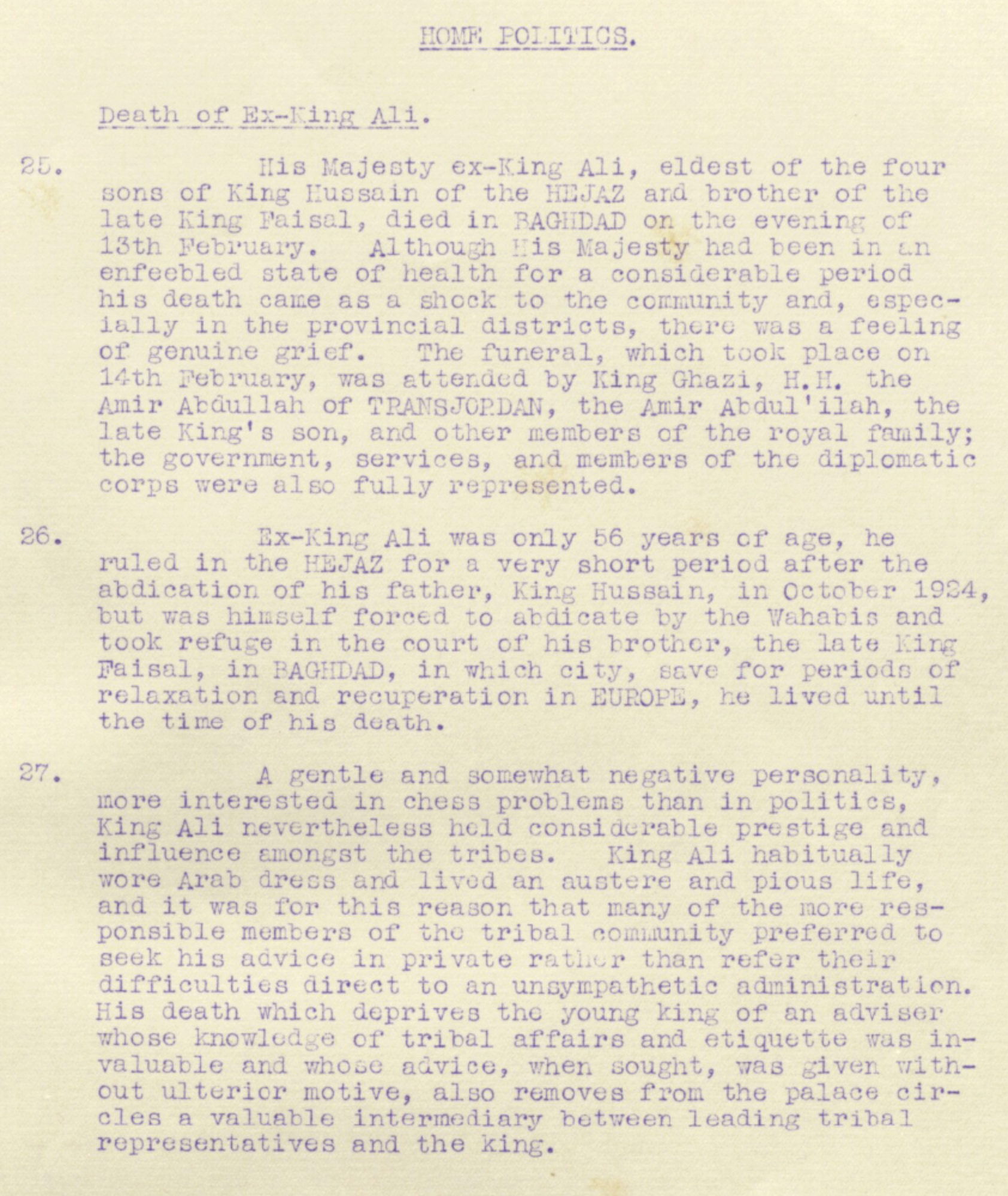 Utdrag frå ein av dei månadlege oppsummeringane av britiske etterretningsrapportar i Irak i 1935. ( IOR/R/15/2/294 )