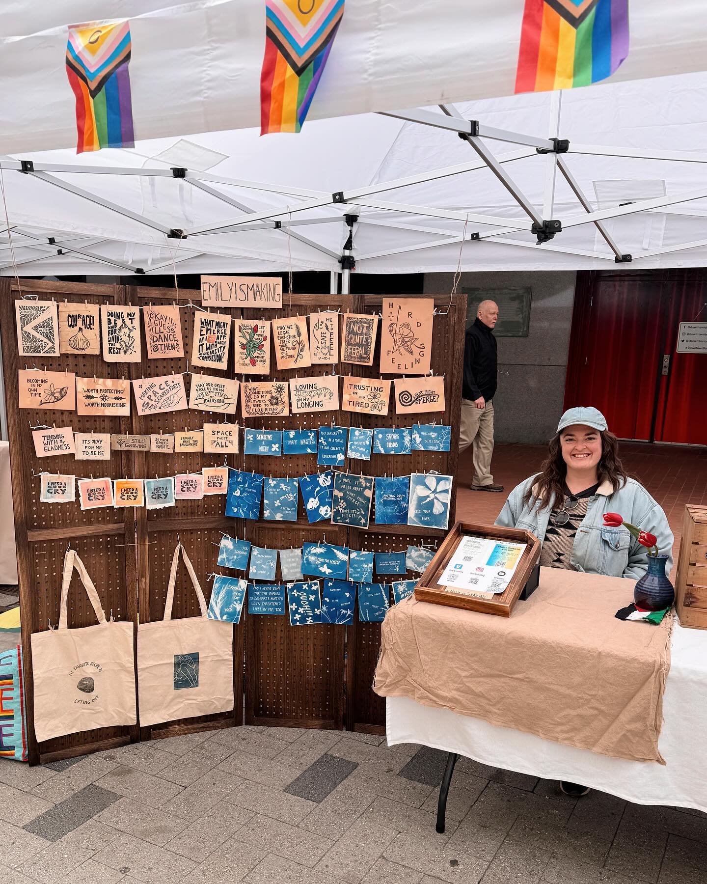All set up for @tqncboston &lsquo;s queer artists market at downtown crossing - come out and say hi from 12:30-3:30! ✨🏳️&zwj;🌈🏳️&zwj;⚧️🏳️&zwj;🌈🏳️&zwj;⚧️✨

Thanks to my talented tent-mate @swirlsnstones for the photo!