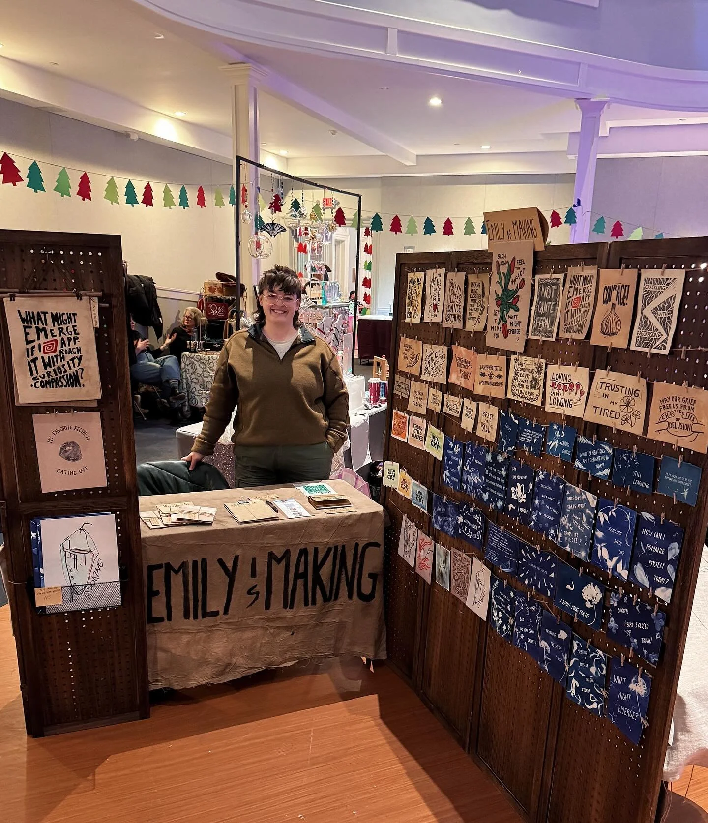 All set up for the @thesalemflea holiday market at 290 Essex St in Salem from 10-5pm! Tell your north shore pals - hope to see you there!

Also, just a reminder that I&rsquo;m offering 20% off my online art shop (and everything at the market!) all we