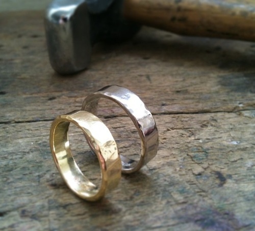 textured yellow and gold wedding rings 