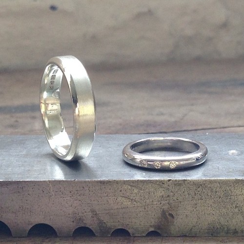 handmade white gold wedding rings made in a make your own wedding rings workshop in our Birmingham UK studio