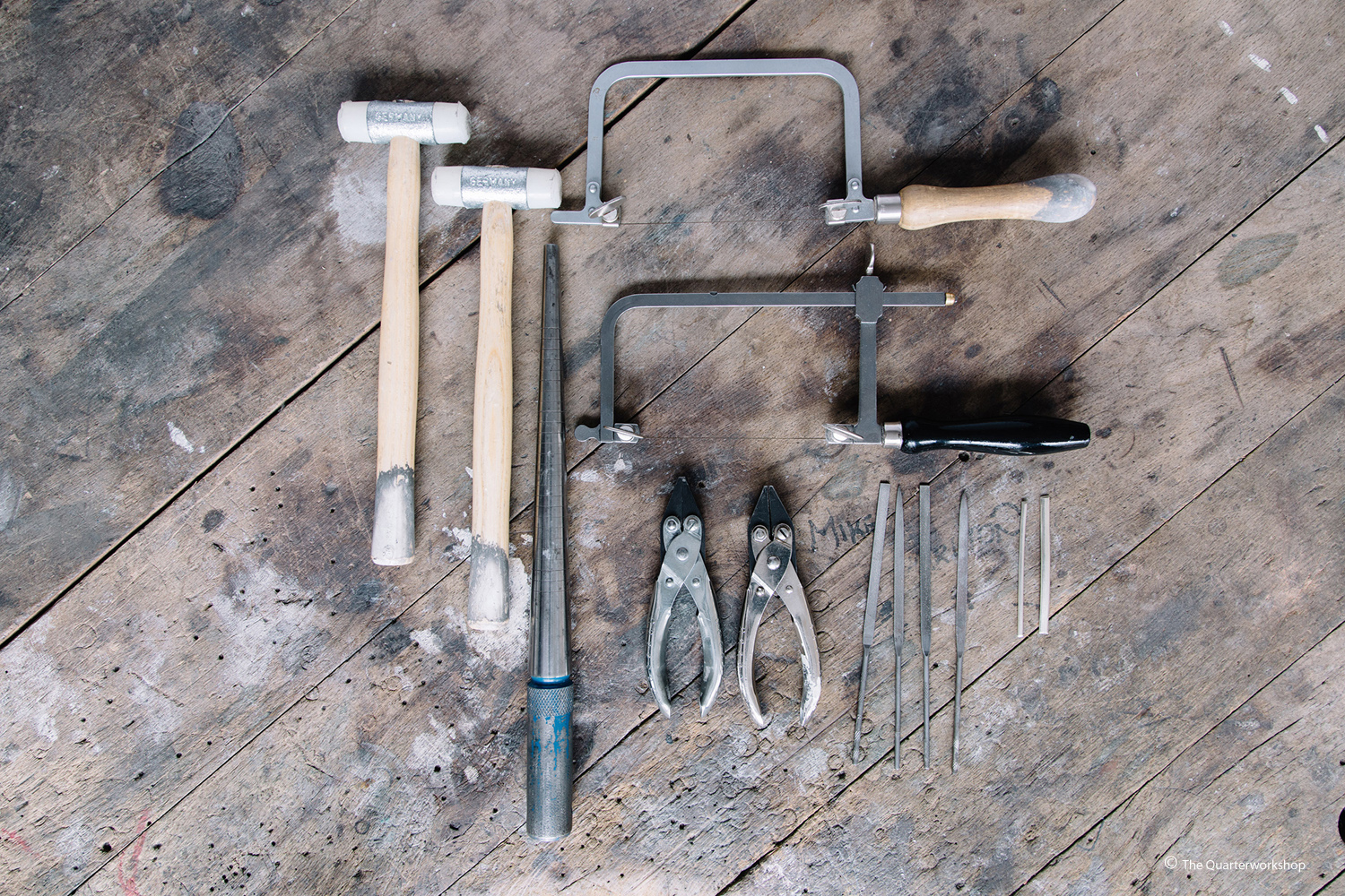 Jewellery tools on the bench ready for a jewellery class 