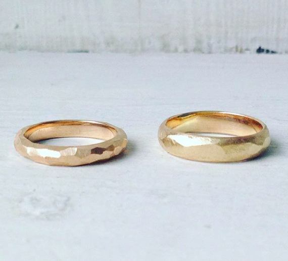 textured yellow gold handmade wedding rings 