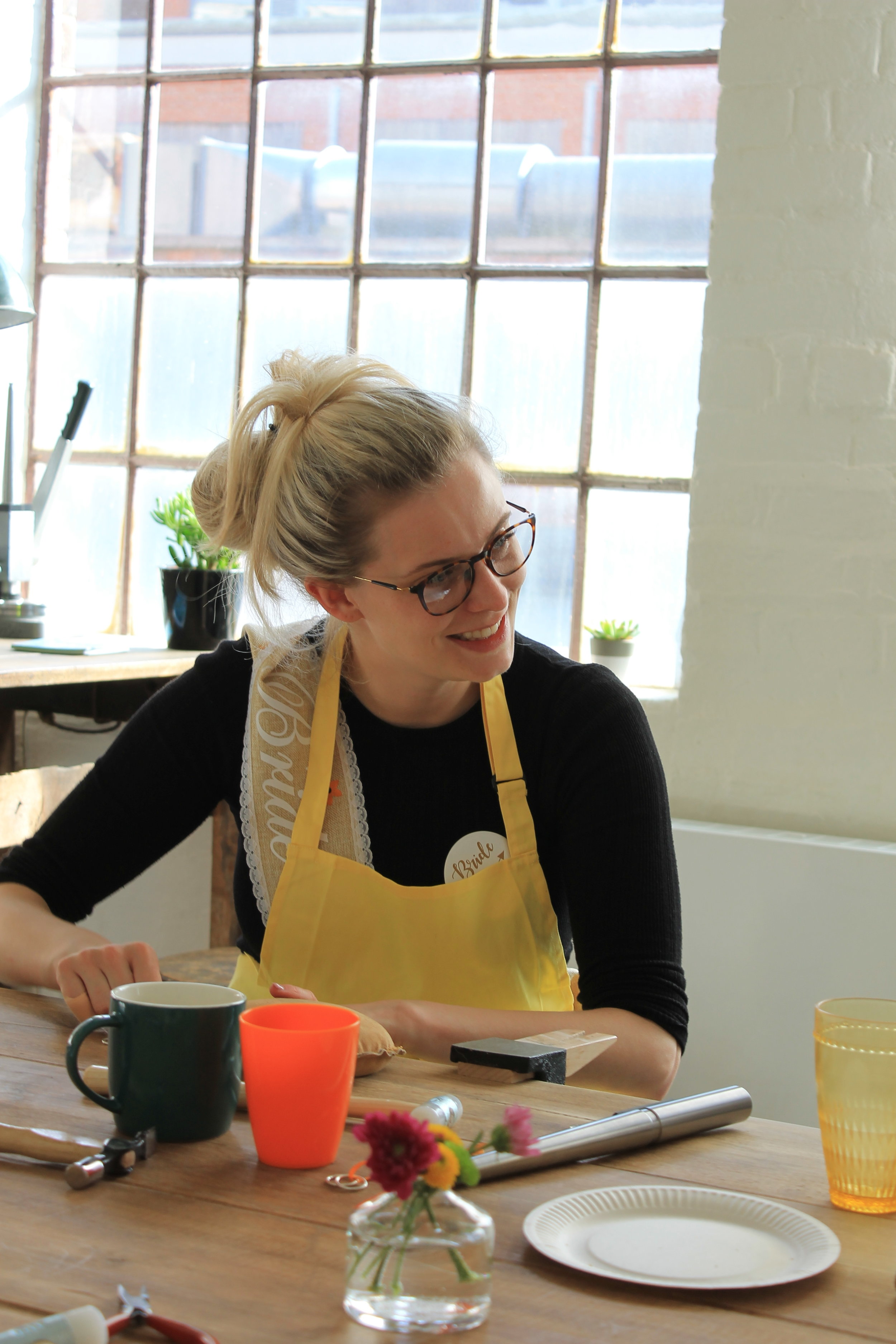 bride to be at the jewellery bench 