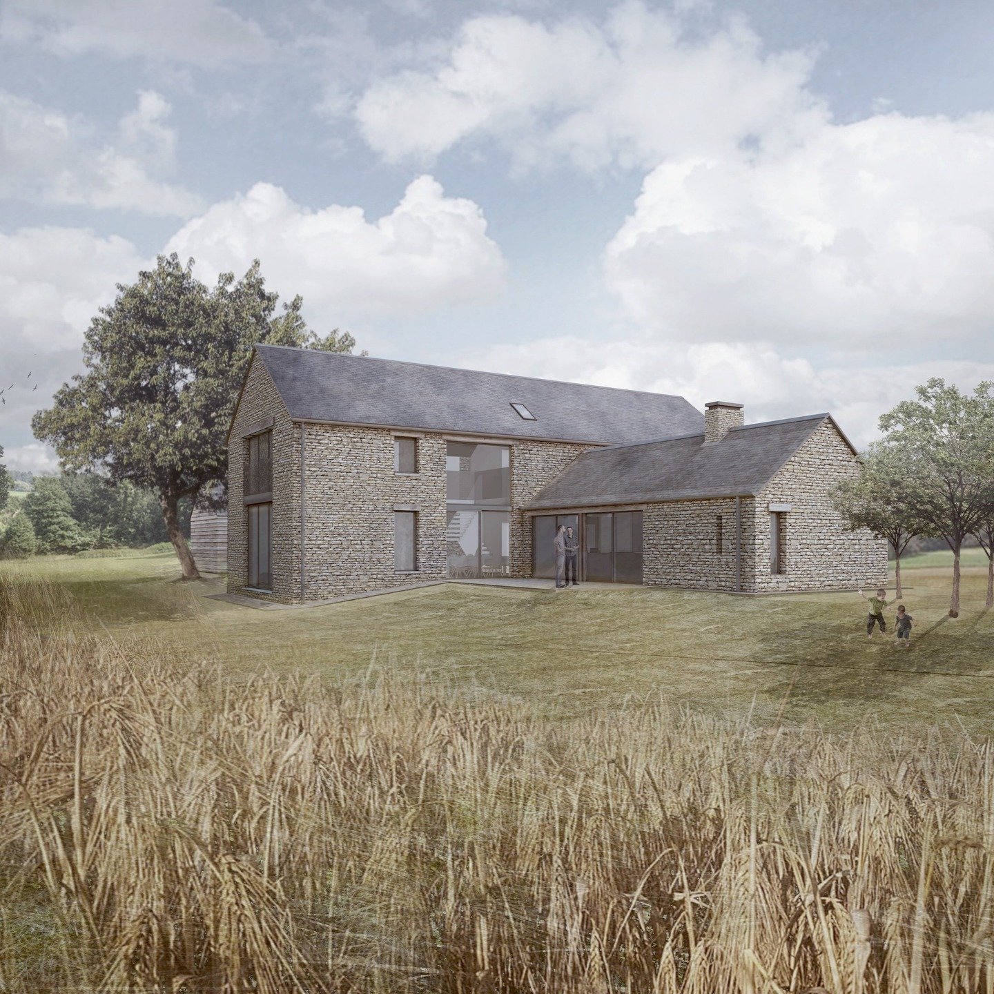 Rooted in its rural setting, our latest concept design explores a contemporary take on a traditional stone barn, created as a replacement dwelling in the Wiltshire countryside.

The design nestles into the landscape through the use of natural materia
