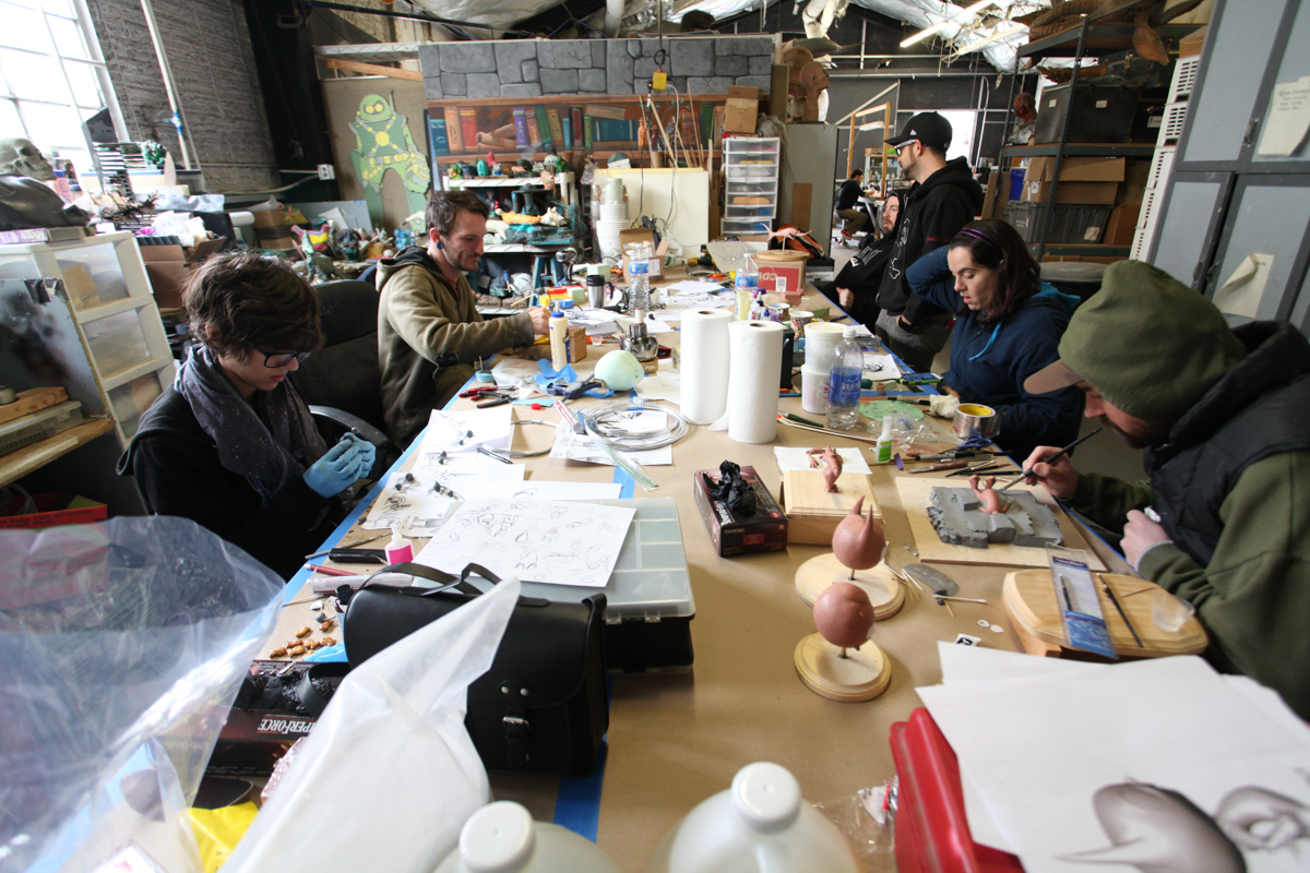   The puppet fabrication team, hard at work.  