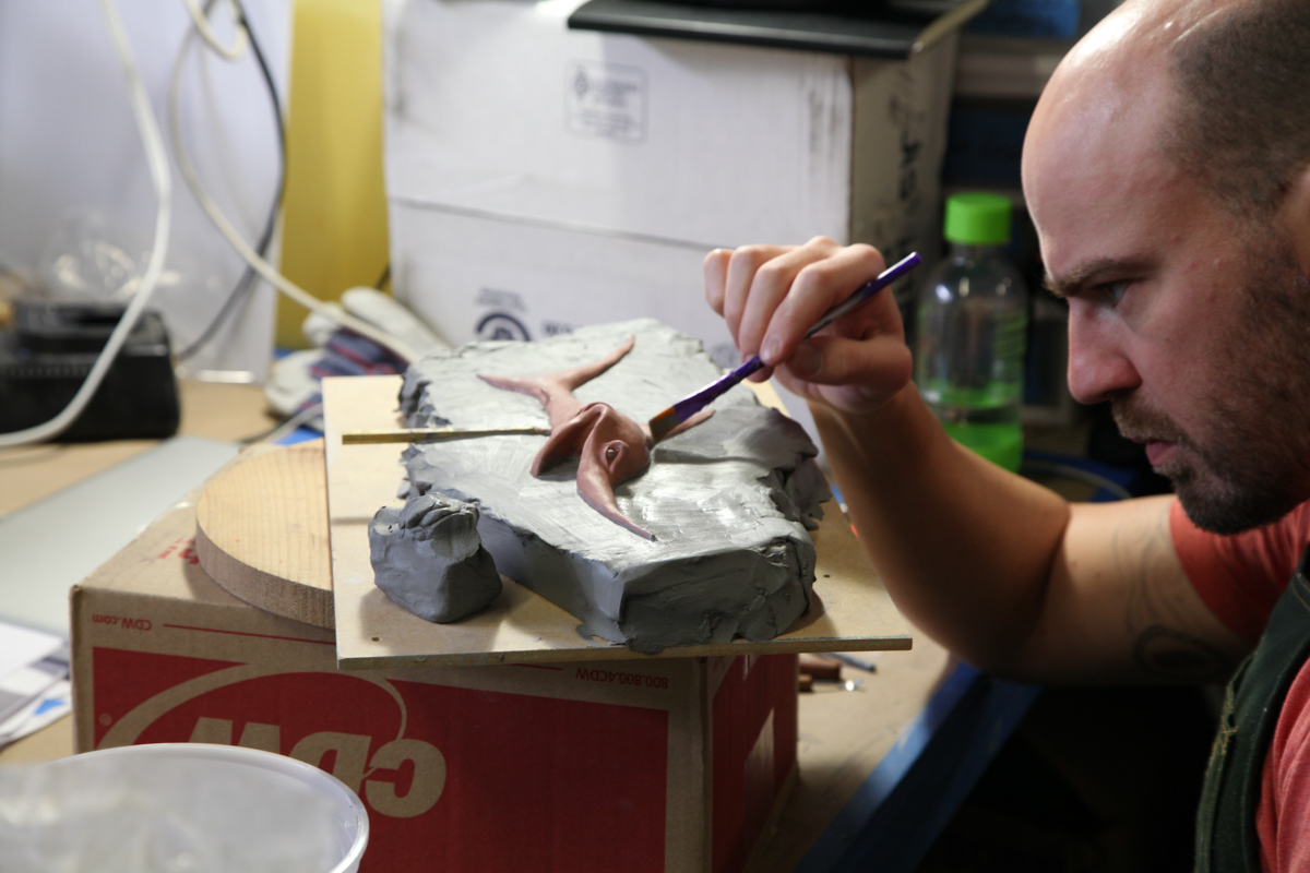   Rob Saunders, lead puppet fabricator, working on something cool.  