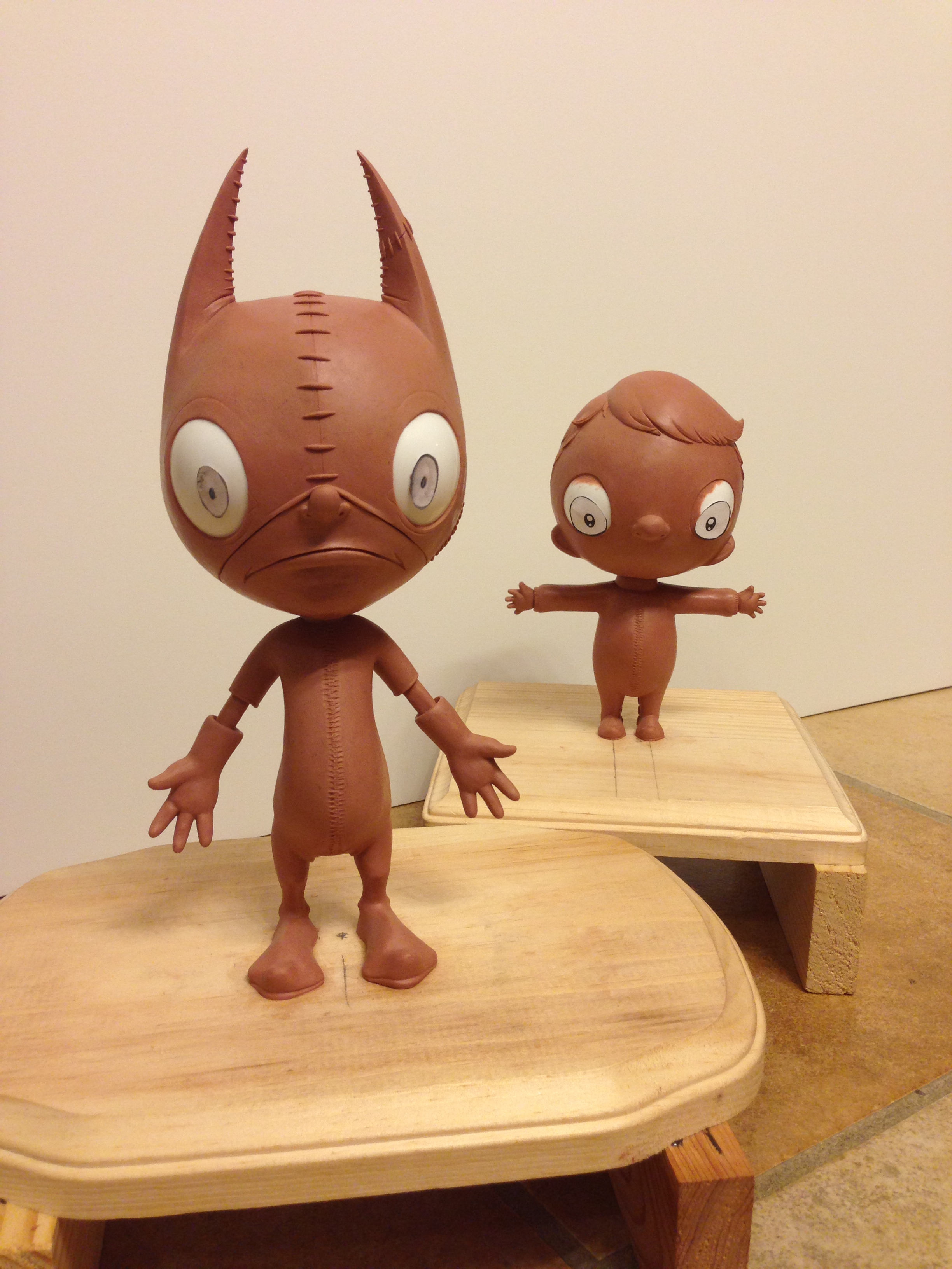   Ralf and Crumbs, sculpted in clay.  