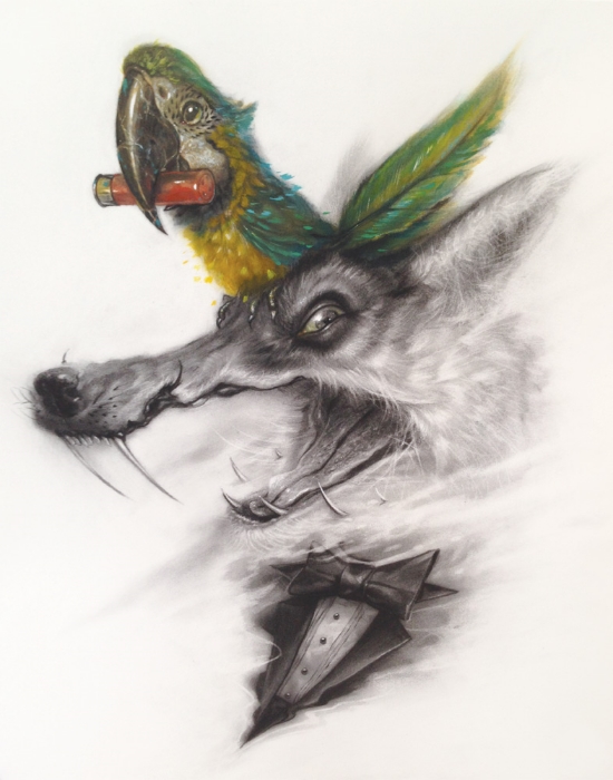 BEWARE! MAD DOG 23.5" x 20.5" Mixed Media (Charcoal and Acrylic on paper) 2014 INQUIRE