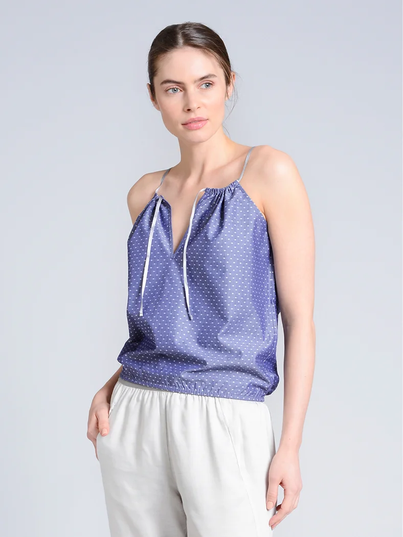 Nina's top Marine Cotton Pois Jacquard