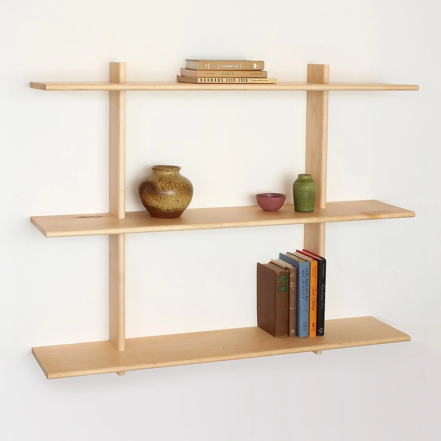 Solid maple wall hanging shelving unit, in stock ready to ship