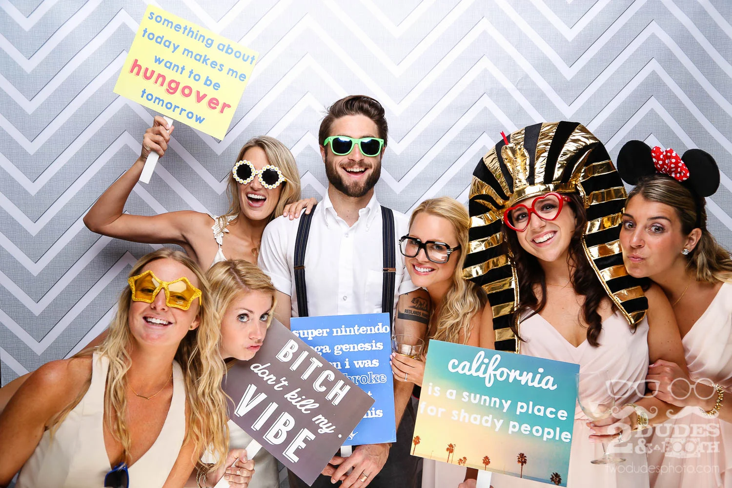 bride and groom with bridesmaids in wedding photobooth in geyserville | san francisco open air photo booth