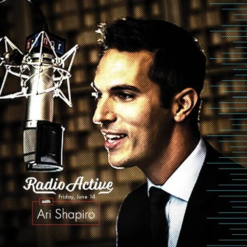  This is the program for RadioActive Speakeasy, featuring Ari Shapiro. The structure of this microphone inspired the motif on stage.  