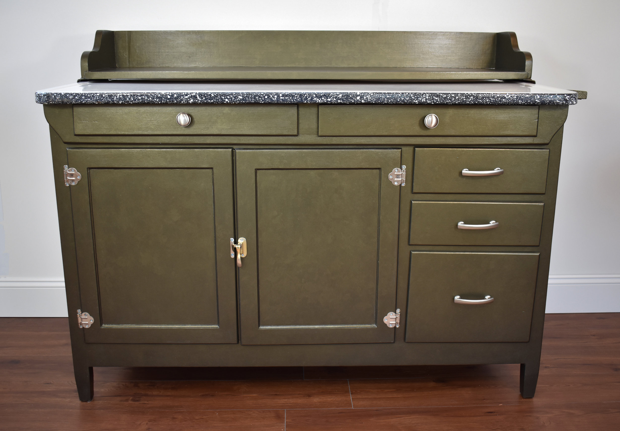 "After" view of refinished Hoosier cabinet