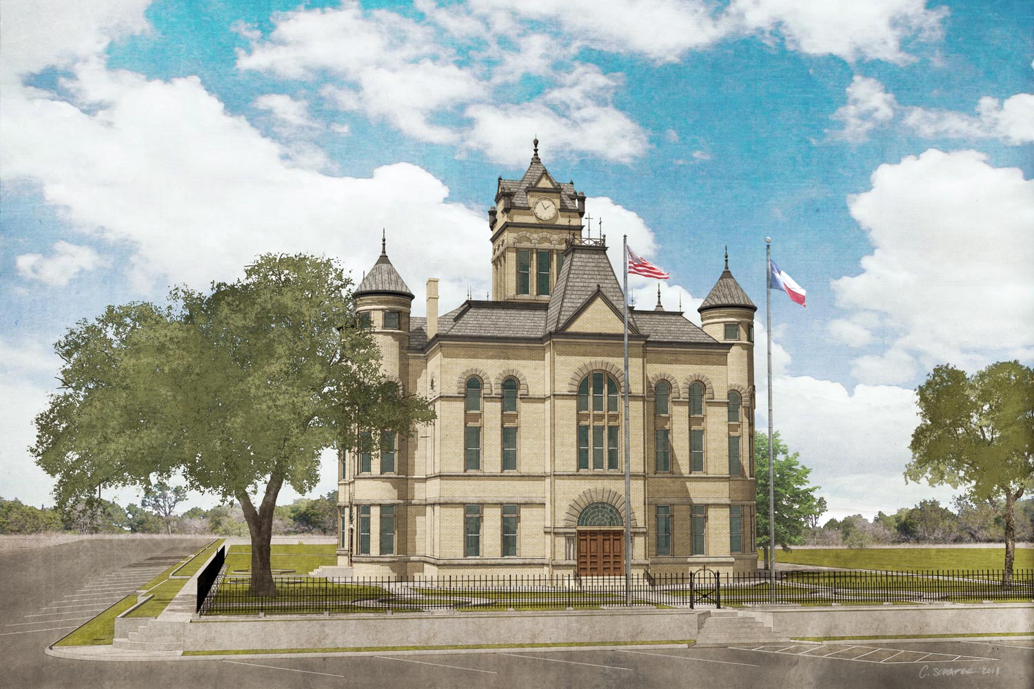 Rendering of restored courthouse