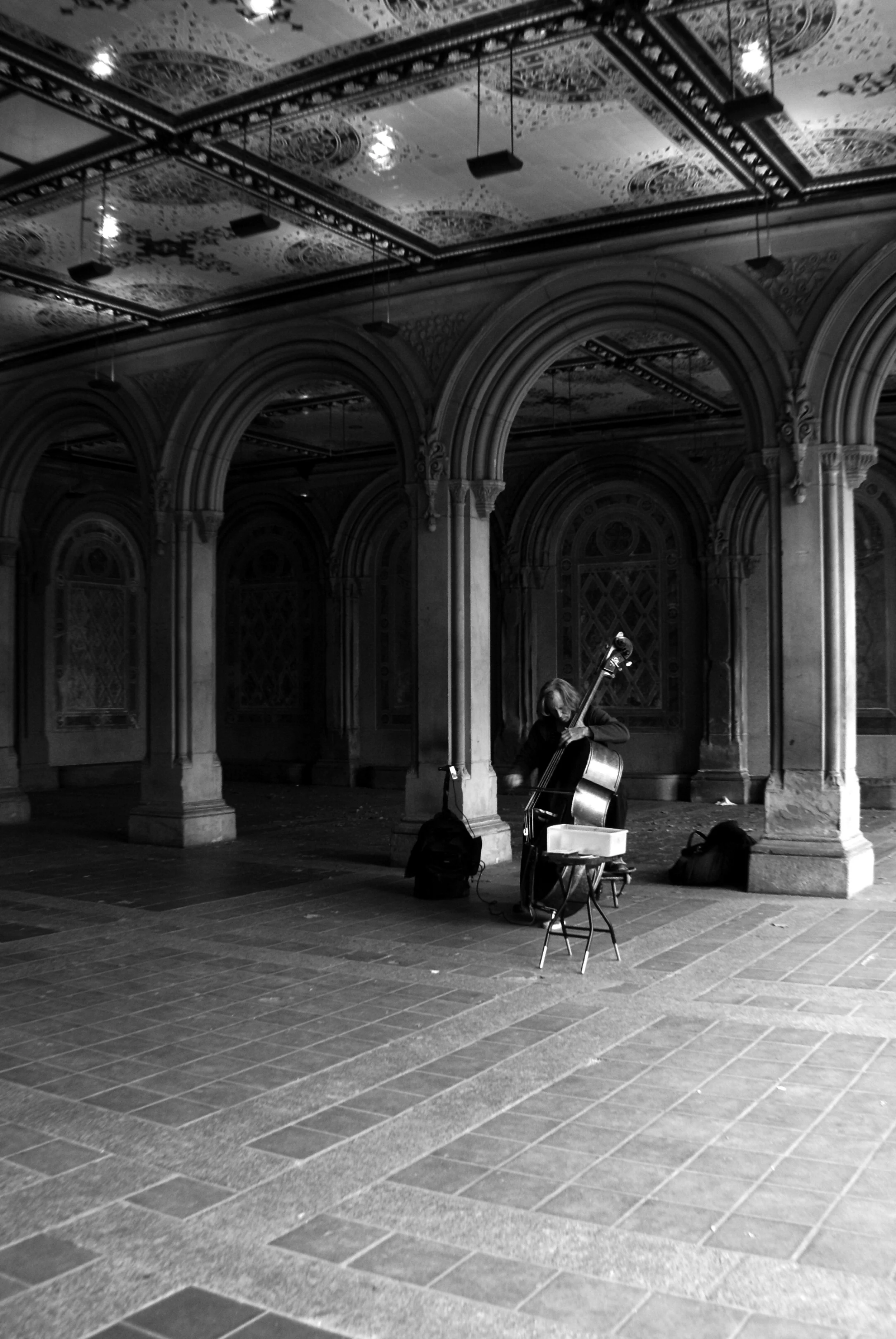 My second day in NYC visiting my friend Helen. We were wandering around Central Park when we came across the cellist playing. His music was soft and slow, echoing in the building. This was one of the things that made me love Central Park. 2/5 - 2014