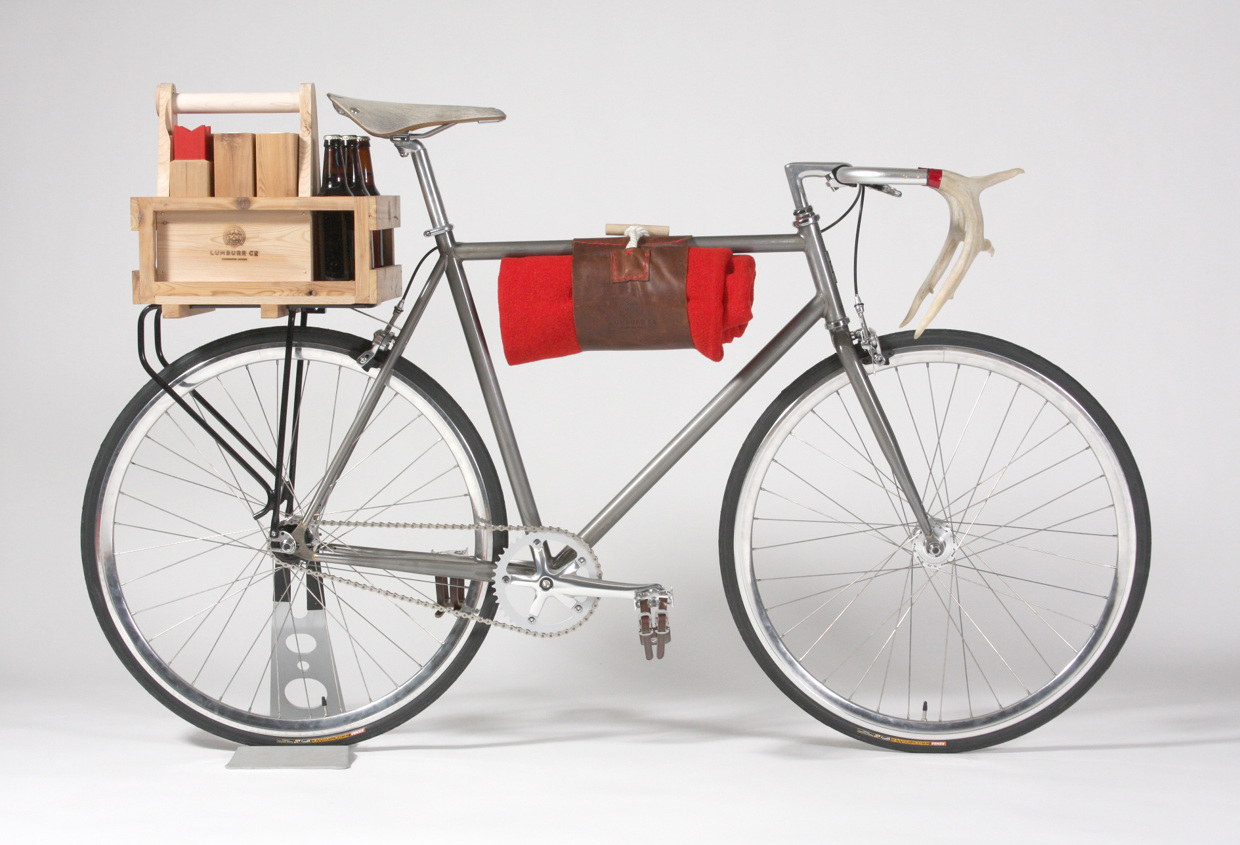  Lumburr Co Bicycle with six-pack holder, crate and antler handlebars 