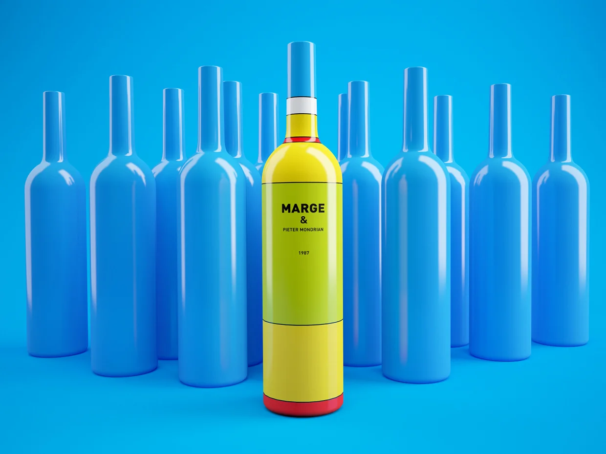  Homer Simpson and Pietre Mondrian inspired wine bottles designed by Constantin Bolimond 