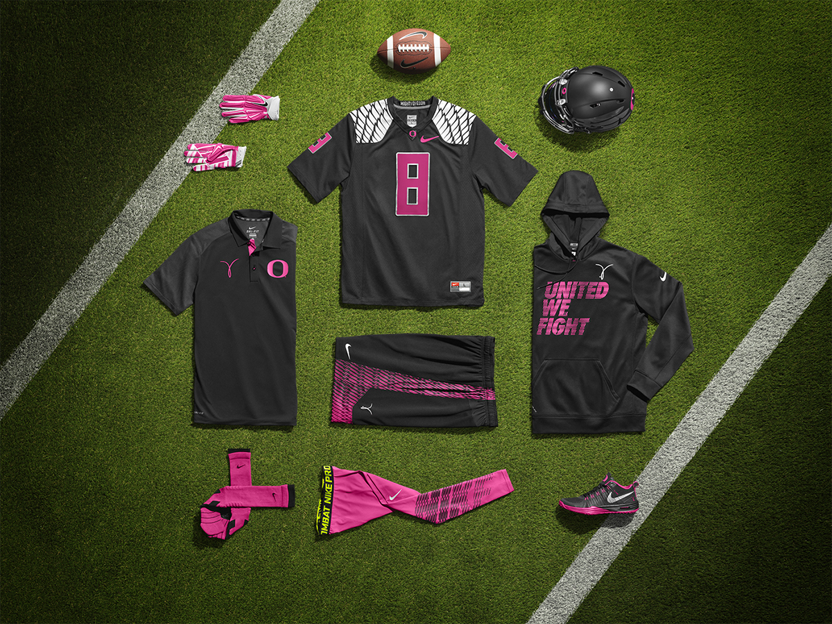  Nike and University of Oregon Ducks support Breast Cancer Awareness with 2014 Football Uniform. 