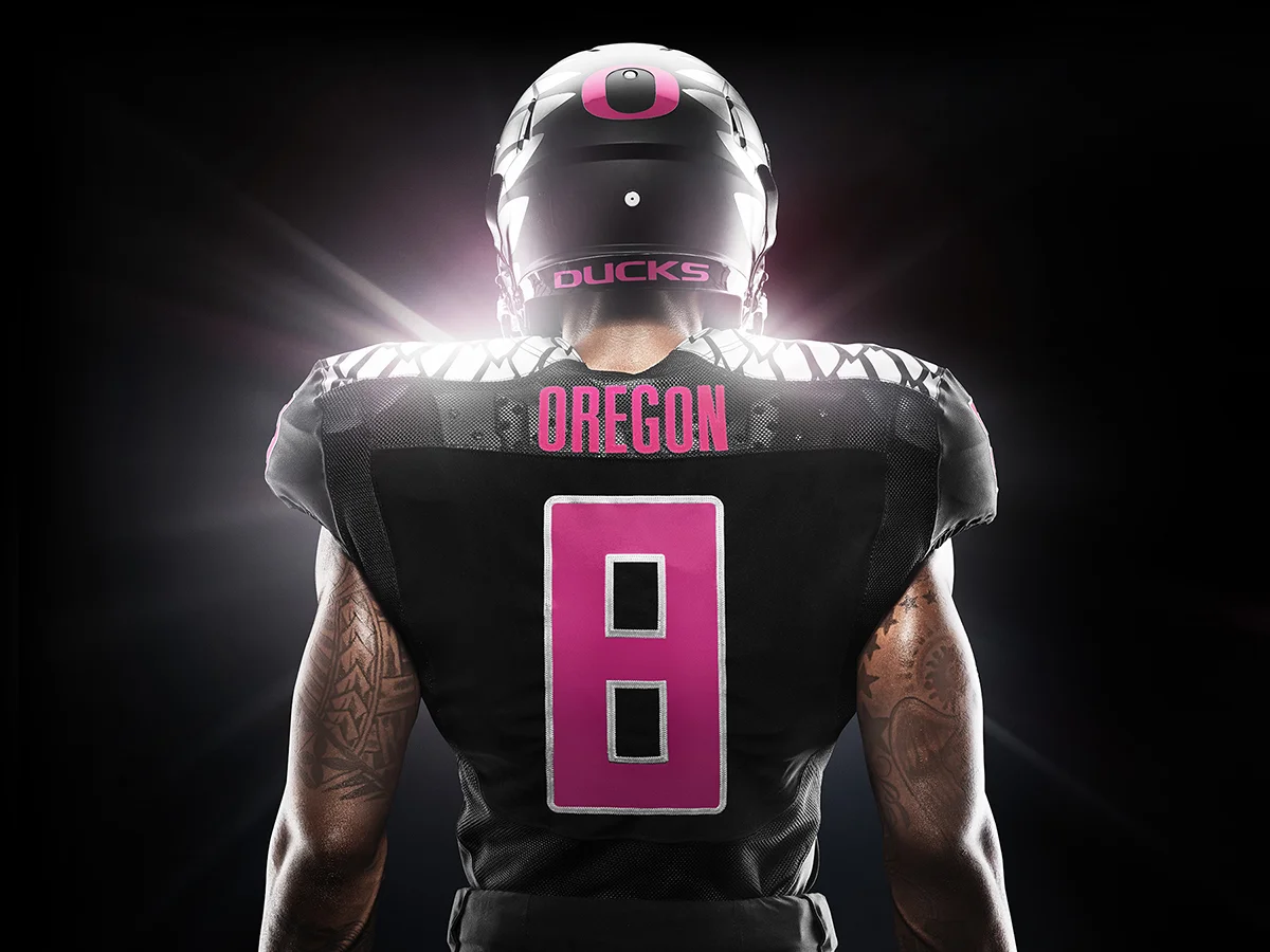 Nike and University of Oregon Ducks support Breast Cancer Awareness with 2014 Football Uniform. 