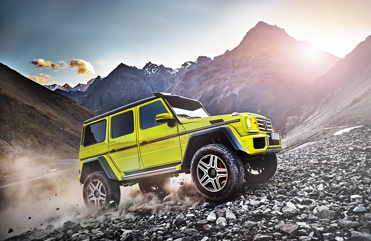 Lime green Mercedes-Benz G 500 4×4² off-road SUV