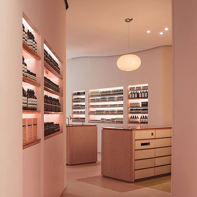 @aesopskincare recently opened afresh in #NgeeAnnCity, with curvy blush walls and signature Type-A product display by Asylum.