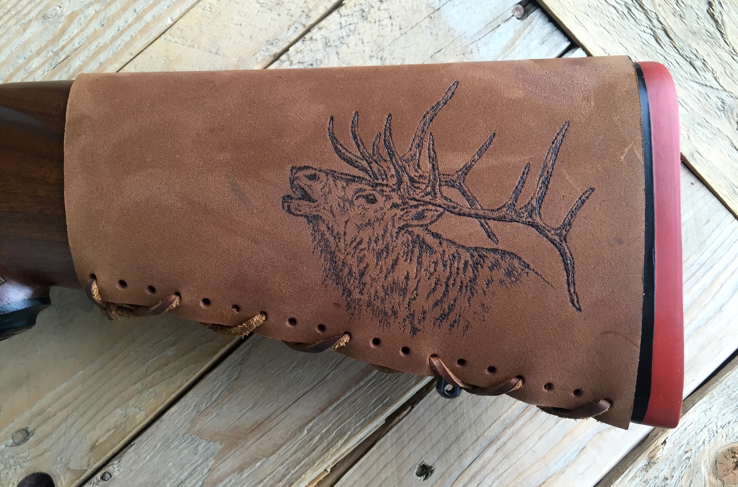 Circle M Brand - buttstock cuff with engraved elk.JPG