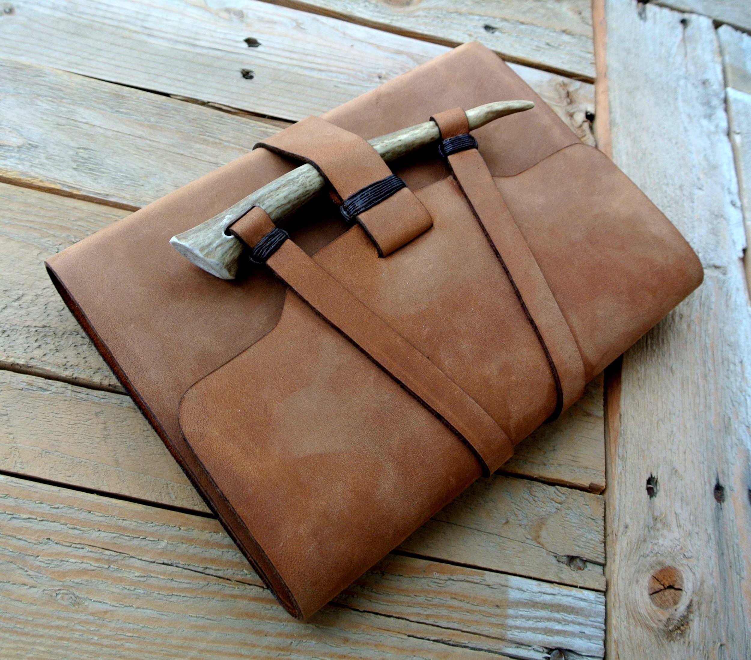 Circle M Brand - Custom Leather Journal with Antler closure.JPG