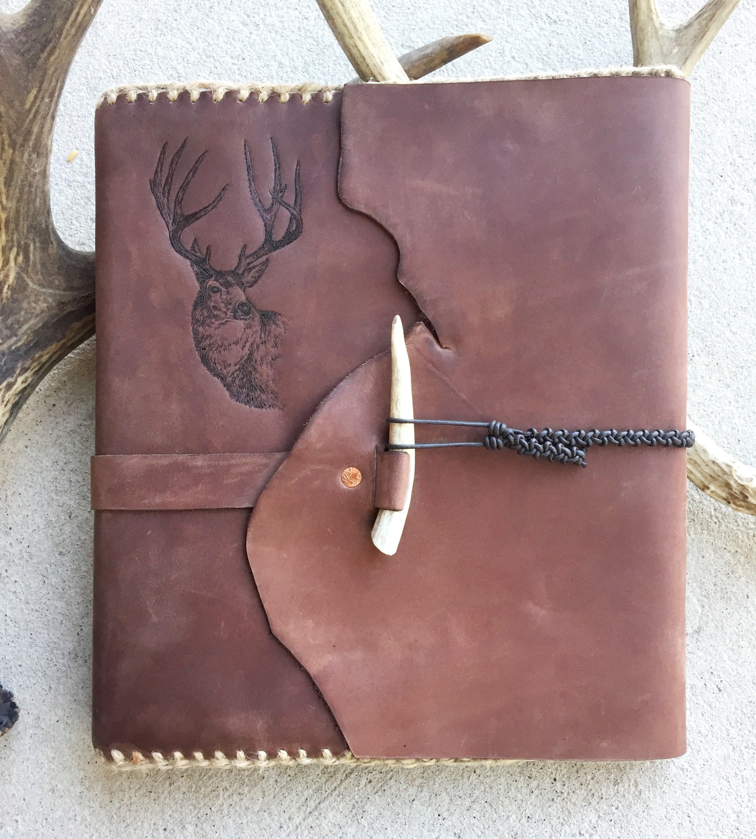 Circle M Brand - Binder large (wrap around with Elk engraved and Antler).JPG