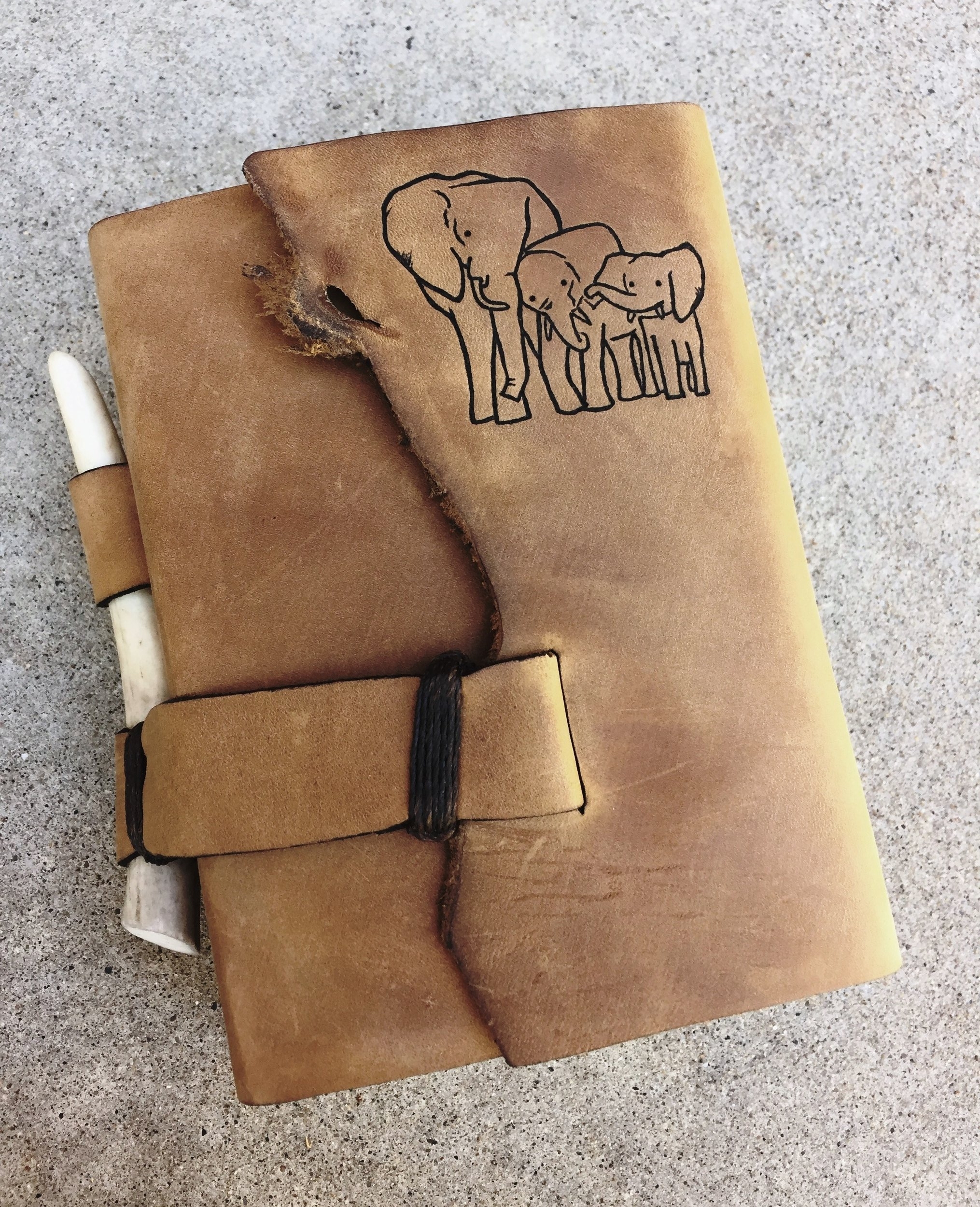 Circle M Brand - LDS compact Quad Scriptures with Antler and Elephants engraving.JPG