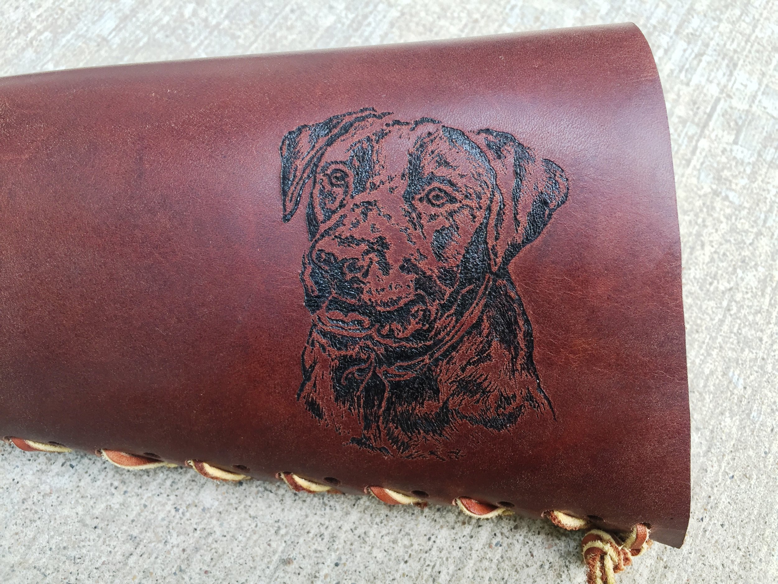 Circle M Brand - DOG heat engraving on leather.JPG