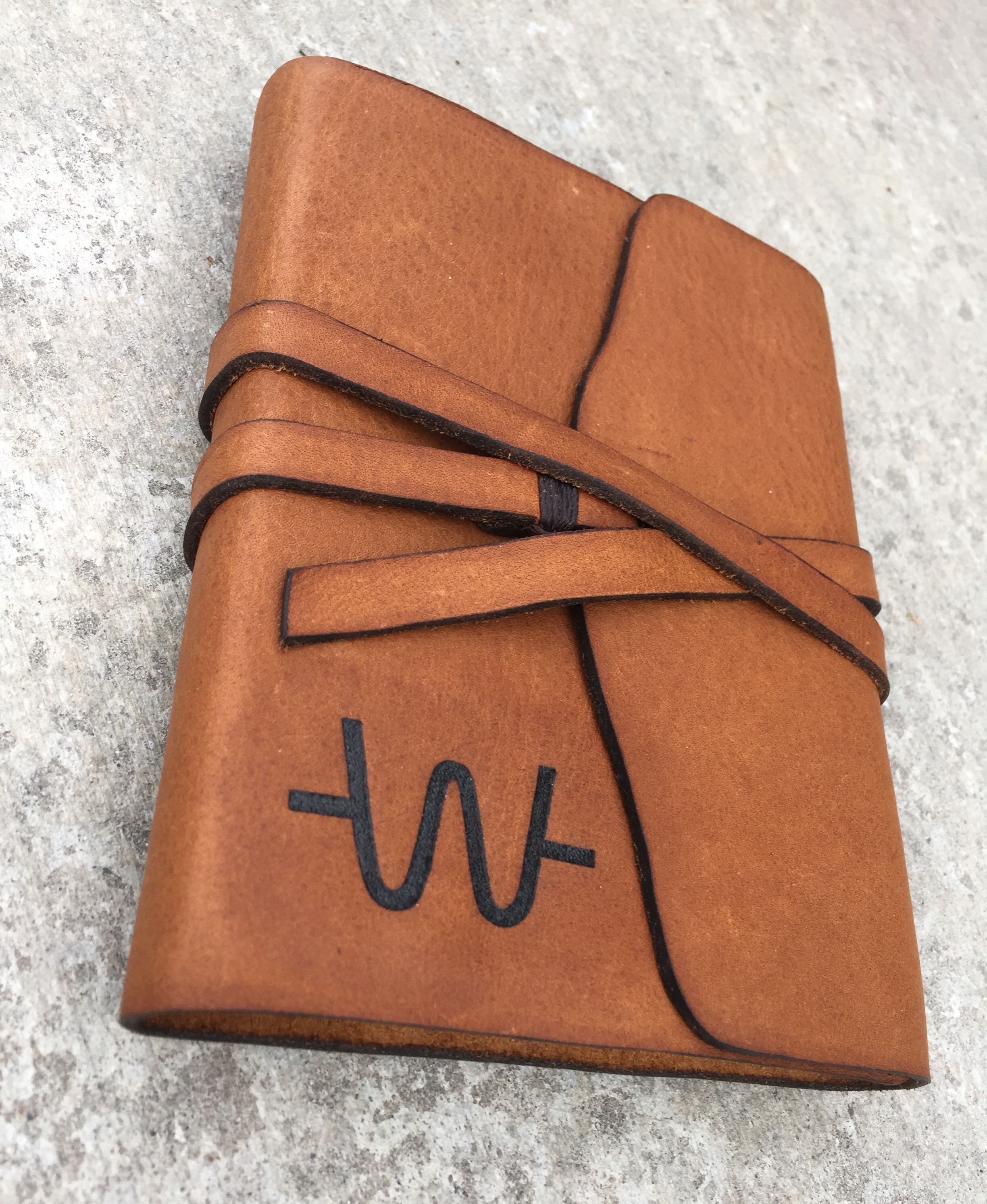 Circle M Brand - handmade leather Journal with Pyrograved cattle brand.JPG