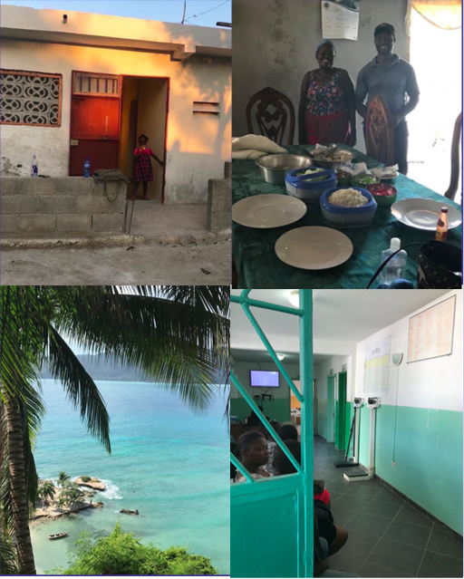 Some photos from my December 2016 course planning trip to Haiti. Clockwise from top left: The space where children Work serves attend "office hours" to work on homework and build tools for educational success; Camita and Marc Noel, the husband and wife team who will be our chef and driver, respectively, during our stay; an idyllic scene from Jacmel; the waiting area at Hopital Fontaine the local clinic for Menelas where we'll be shadowing and helping out. 