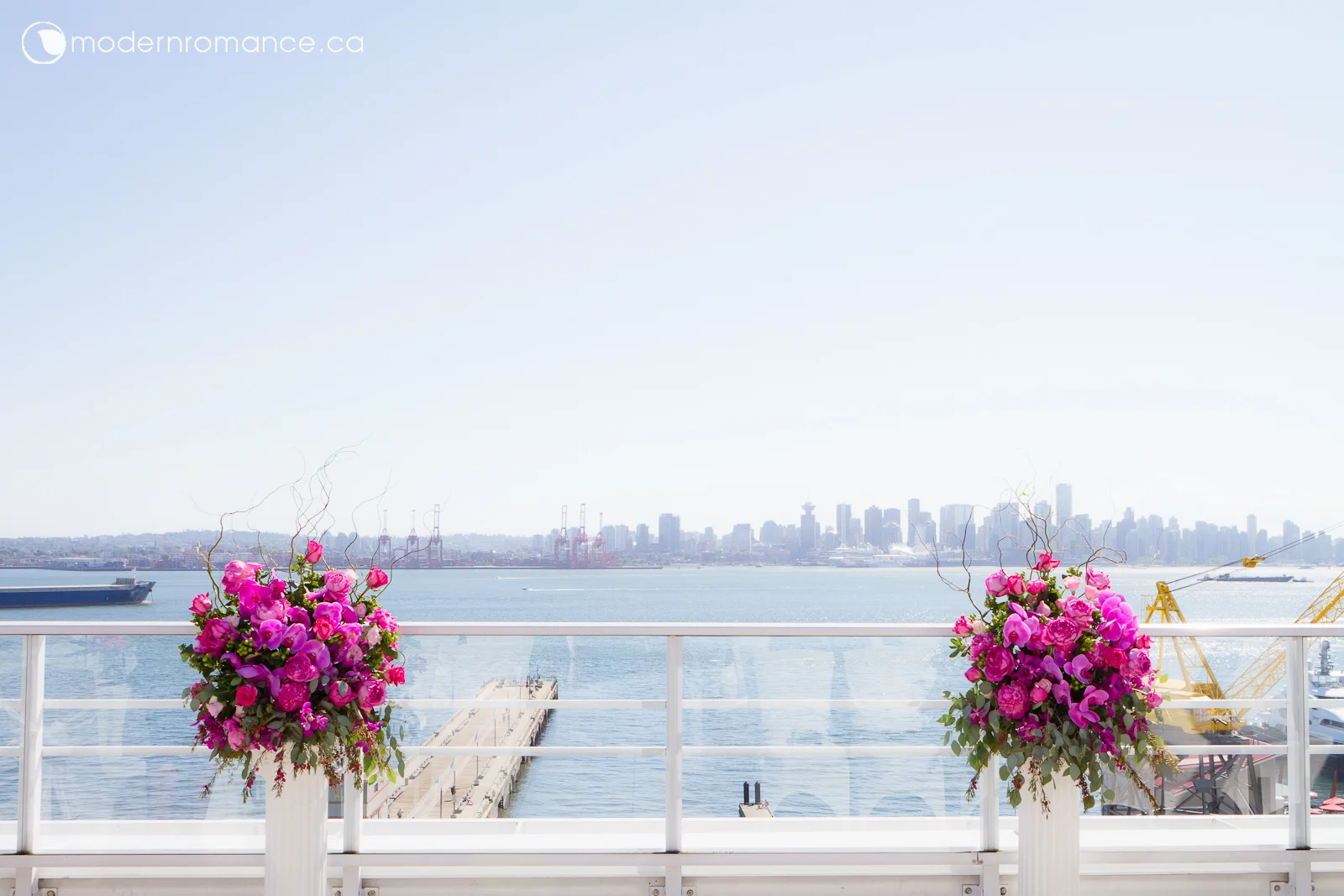 One of the best ceremony sites to have on a sunny day in Vancouver - the balcony on 8th floor at Pinnacle At the Pier! Can't resist the view of downtown Vancouver!