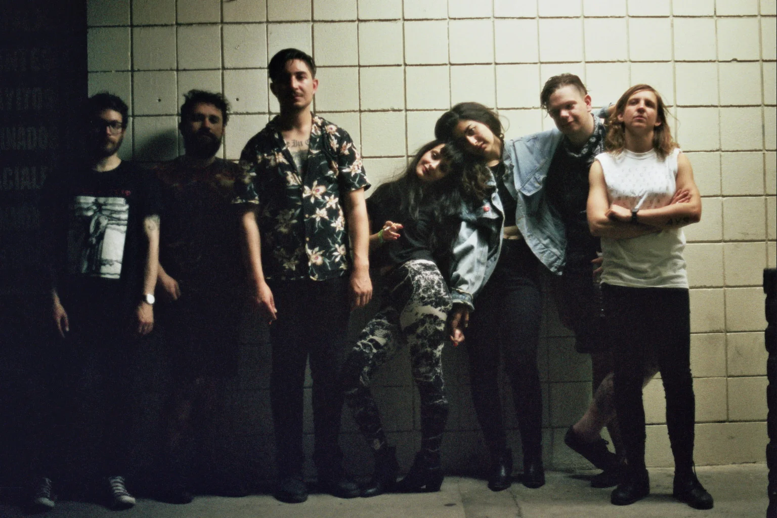 King Woman, Mother Room and Foie Gras pictured with Thom Wasluck of Planning For Burial outside of Bridgeton DIY, La Puente, CA. Thom's momentary presence reinvigorated the group's energy. The Planning For Burial performance imparted a contagion of spirited solidarity. 