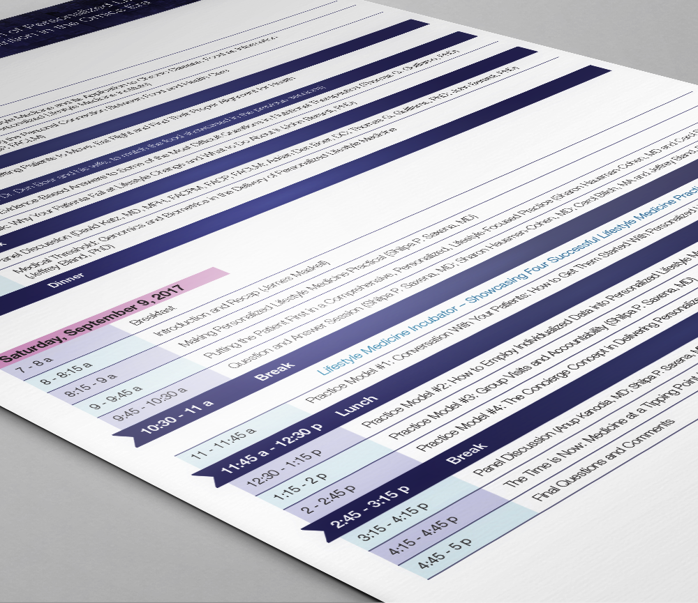  A long event schedule can look boring and difficult to analyze. Adding color separation and highlighting major events was the path I chose to keep this lengthy schedule organized. 