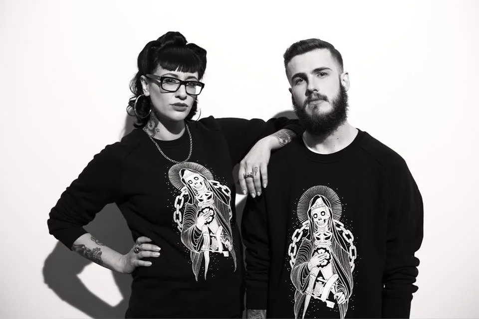 Models Emma Love and Dean Parkin rock art by Dean Sacred. Photo: Anthony Corban