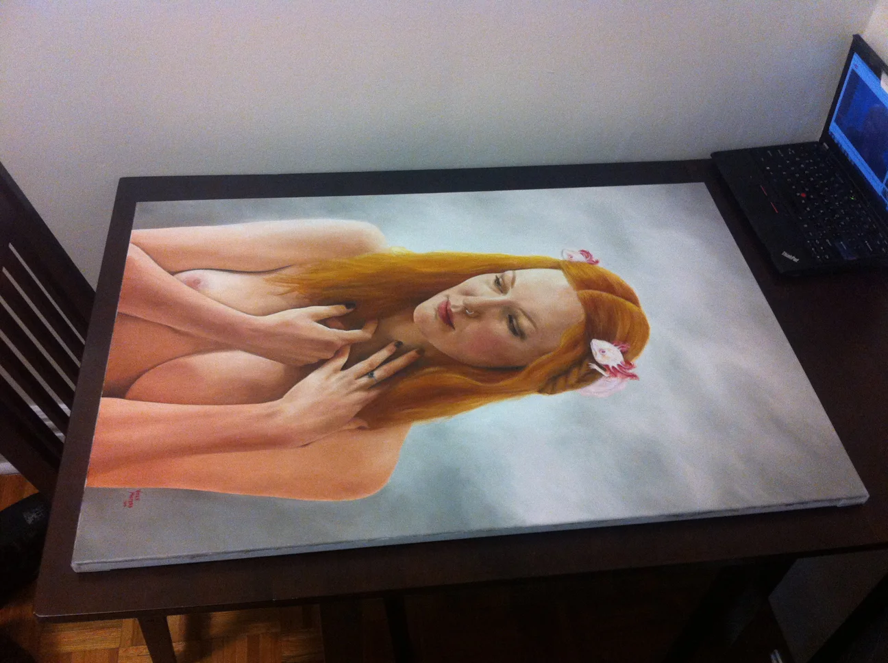 Laying it flat to be varnished on my kitchen table