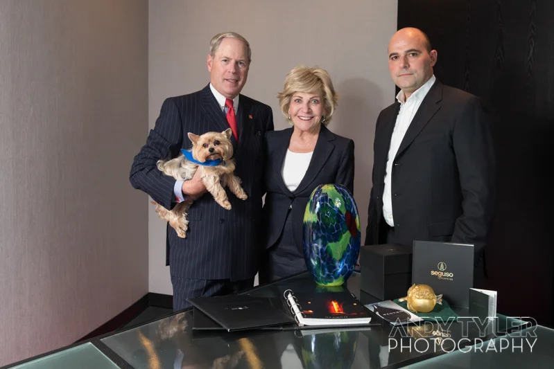 Metro Bank Founder and Chairman, Vernon Hill, his wife Shirley, dog Duffy and a representative from Seguso.