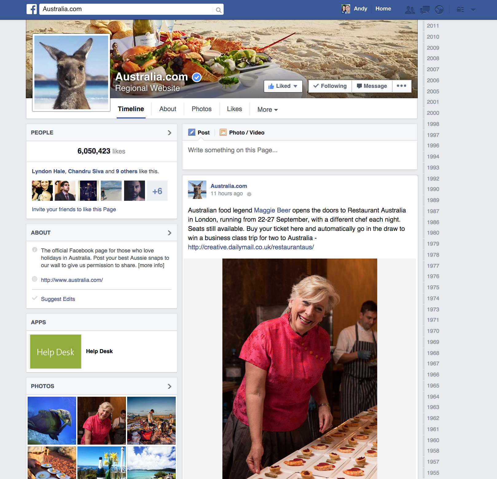 Tourism Australia Facebook Page