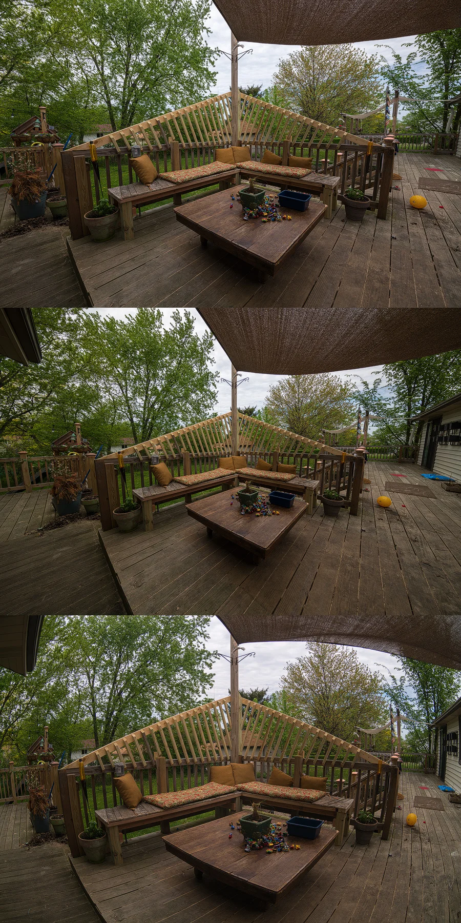 Some test shots on our back deck. Top to bottom- 14mm, 11mm, 16mm fisheye. You can see the Irix is just about as wide as the fisheye without the distortion! 
