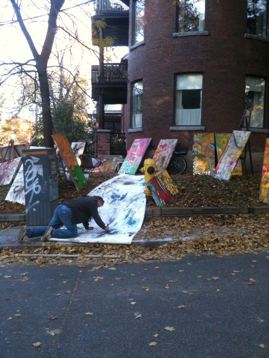 Fall 2011 - before having his own gallery, Scotty painted and sold his work off of his lawn on Parkside Drive in High Park/Toronto. It was a very lucrative YART SALE.