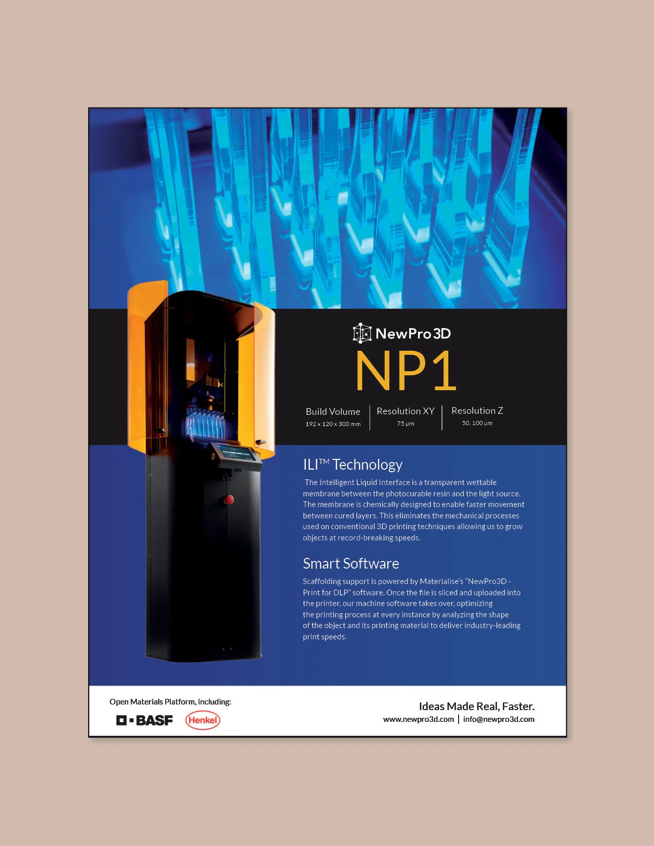 Spec sheet for a 3D printer