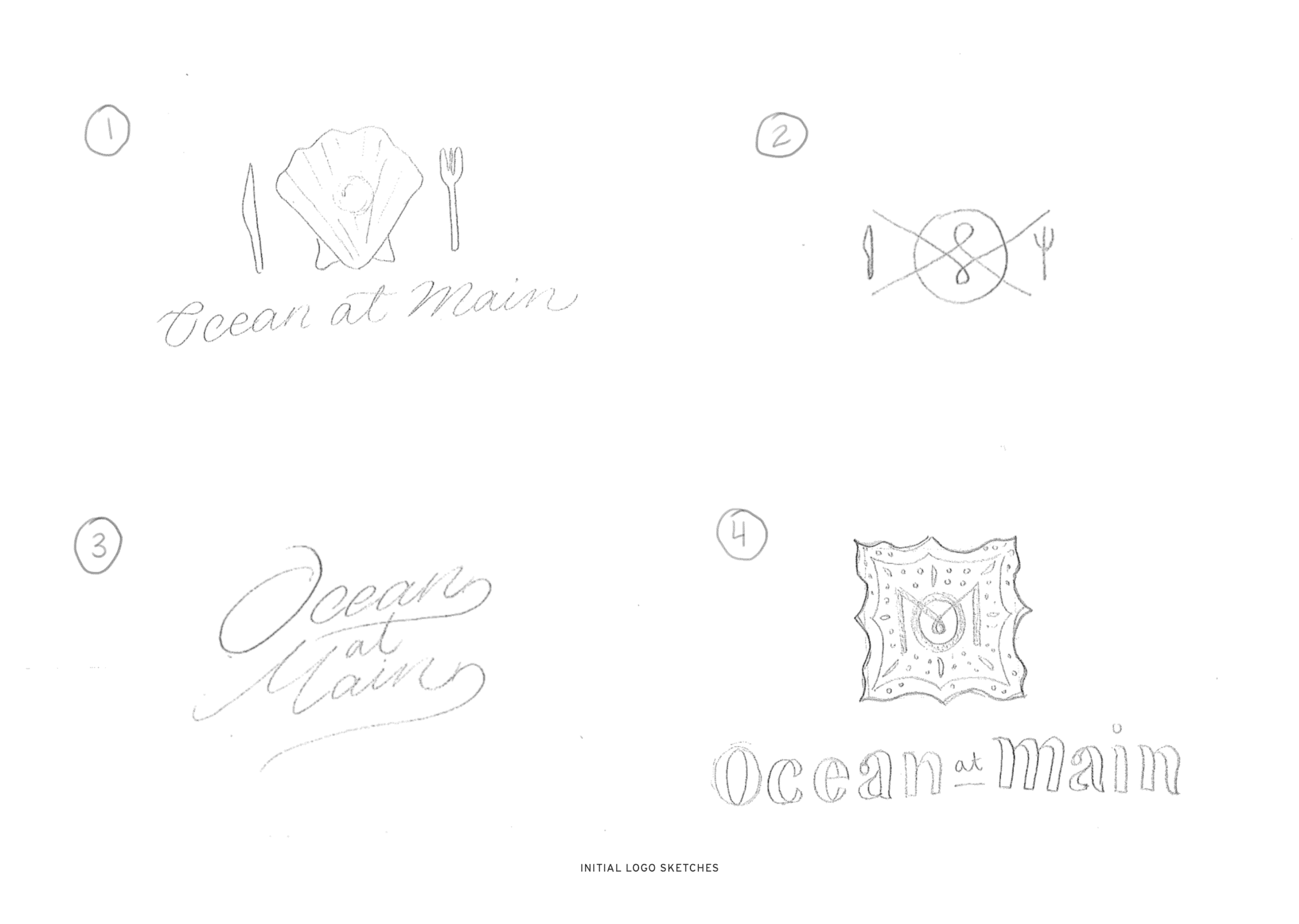 A few initial sketches for the Ocean at Main logo. If you look closely, you can see a few of the elements that ended up in the final version.