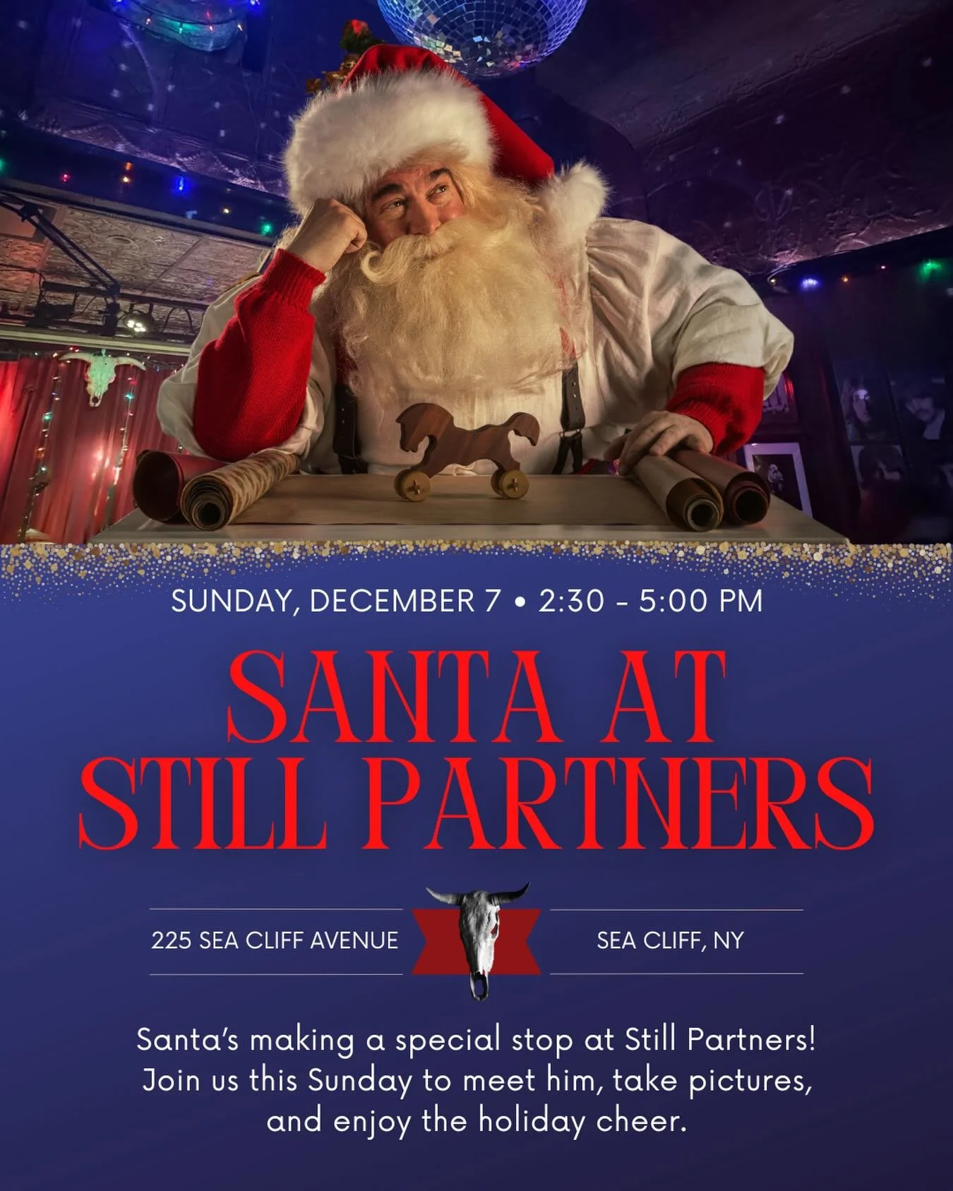 Santa&rsquo;s making a special appearance at Still Partners this Sunday from 2:30&ndash;5 PM. Come by for photos and festive fun 🎅🏻

&bull;
&bull;
&bull;

#stillpartners #seacliffny #longIslandevents #meetsanta #holidayseason #christmasonli #santap