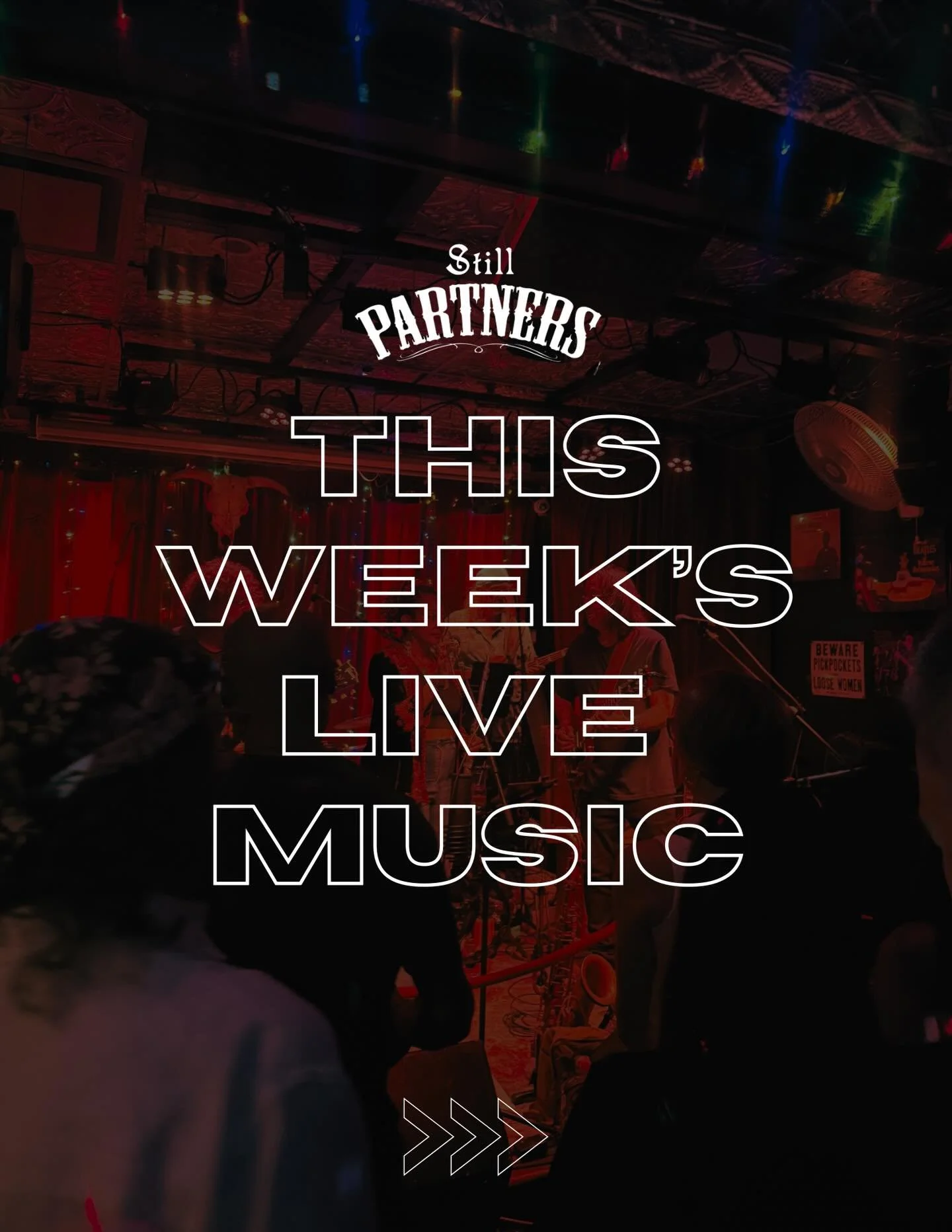 This Week&rsquo;s Live Music at Still Partners!

🗓️ Thursday: The People&rsquo;s Karaoke is back! 🎤

🗓️ Friday: Alibi 🎸 back and better than ever! 

🗓️ Saturday: Stamps debut at Still Partners! Get ready for a big band horns and all 🎶

See you 