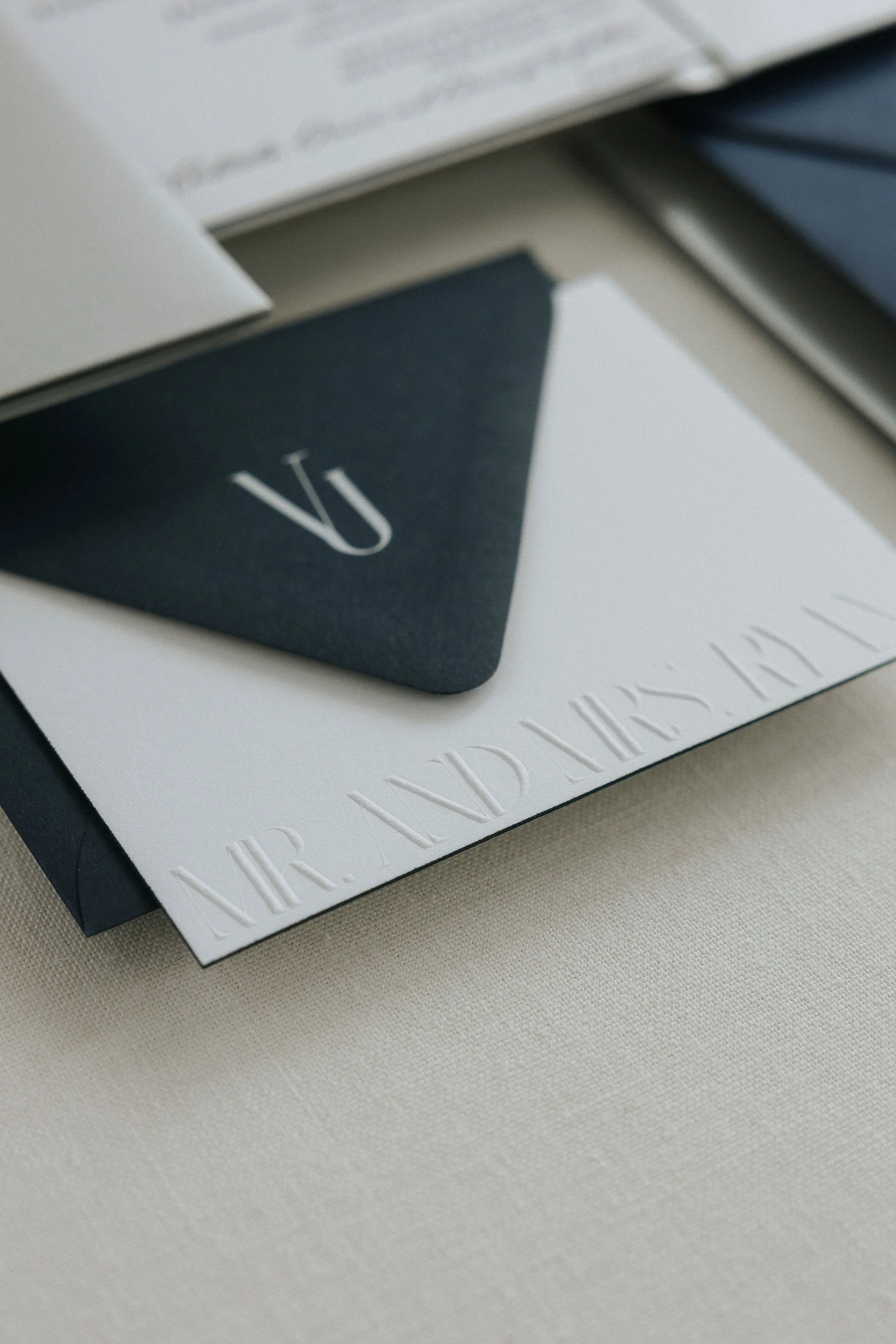 Letterpress Detail – Midnight Blue Invitation Suite